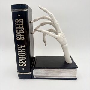 Halloween Bookend Spooky Spells Book Skeleton Hand Home Decor Gothic Decoration